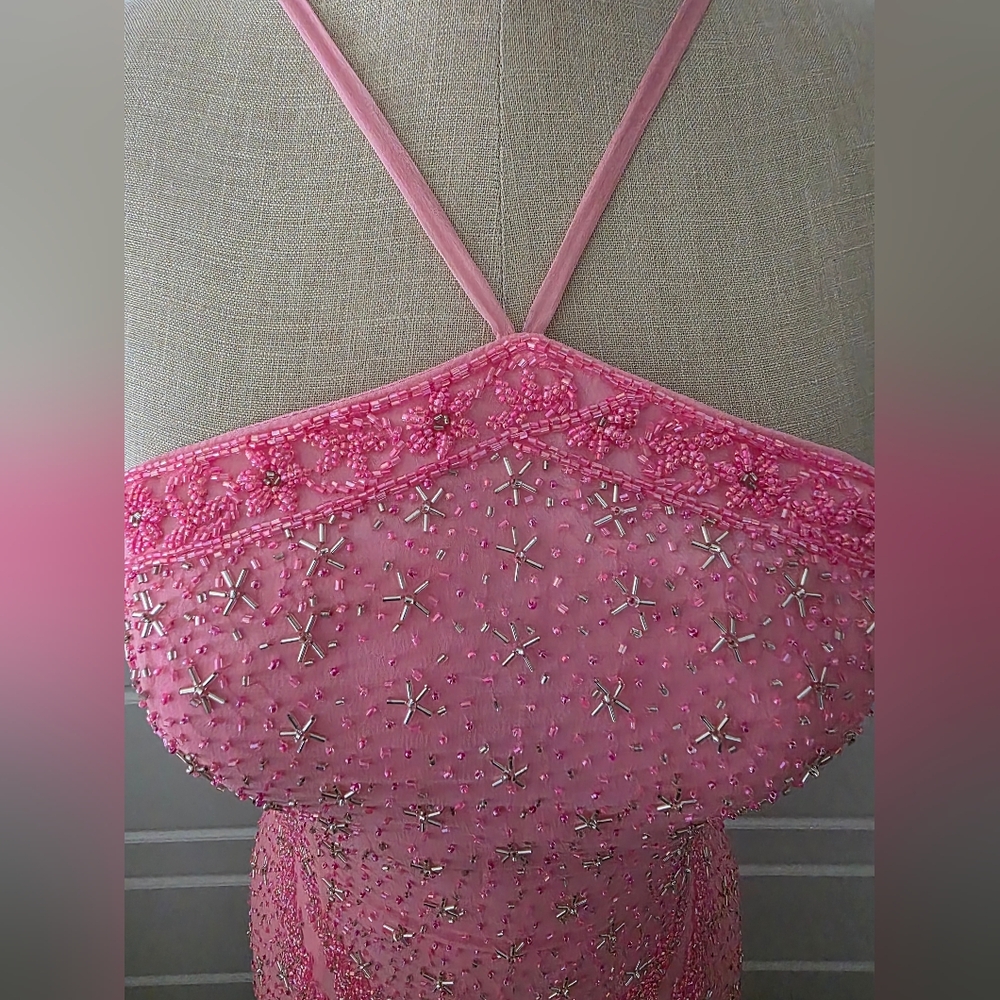 Pink Ombre Beaded A-line Halter Evening Gown - Picture 2 of 10